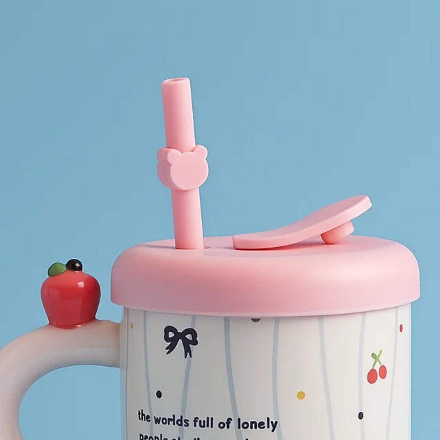 Black Cat Ceramic Mug with Straw