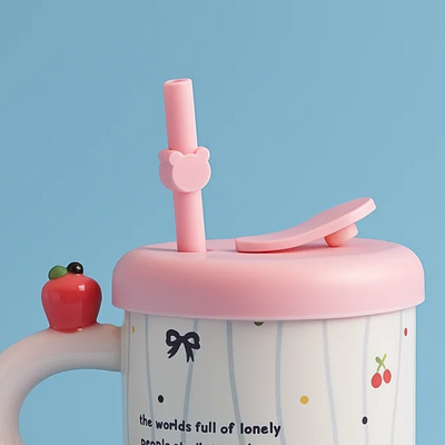 Black Cat Ceramic Mug with Straw