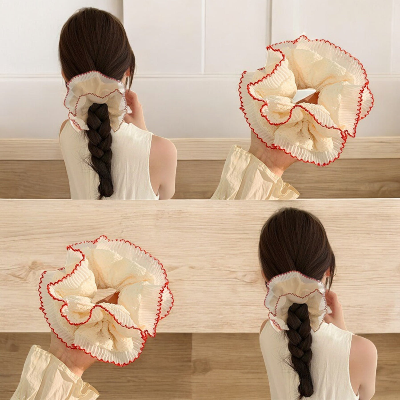 Lace Scrunchie with Red Trim