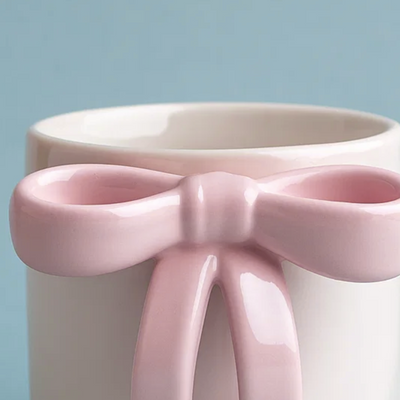 Glossy Bow Ceramic Mug with Spoon