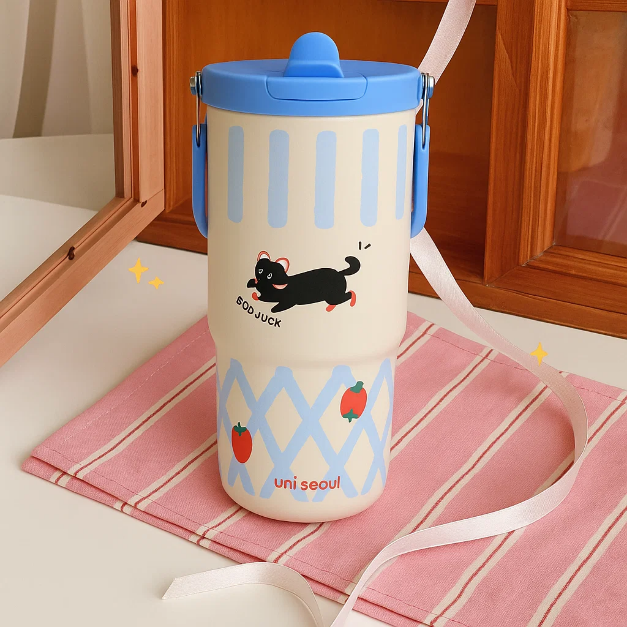 Goodluck Cat Blue Stainless Steel Tumbler