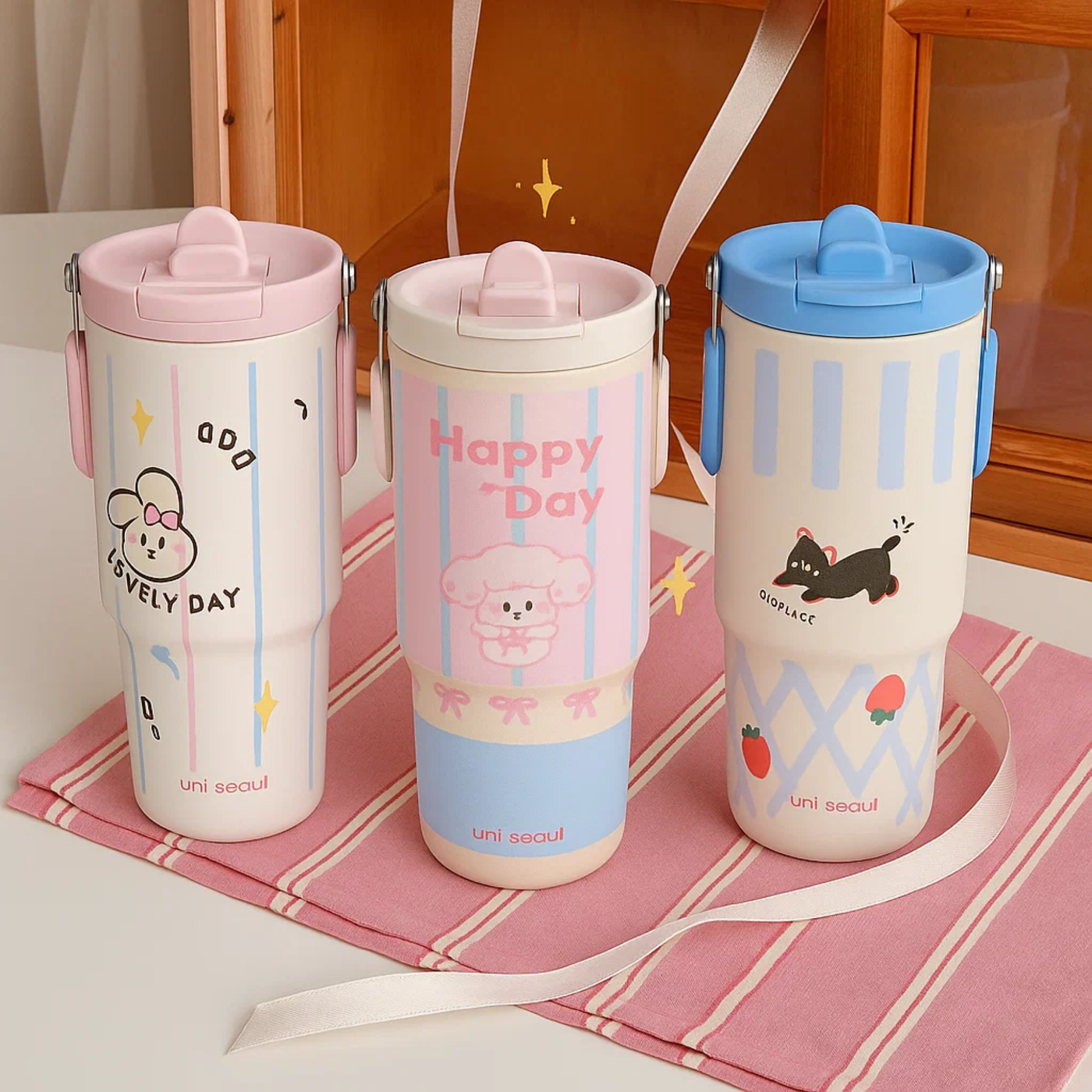 Blue Striped Stainless Steel Tumbler