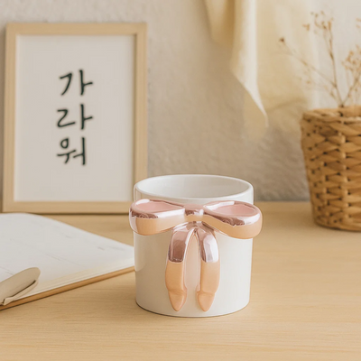 Glossy Bow Ceramic Mug with Spoon