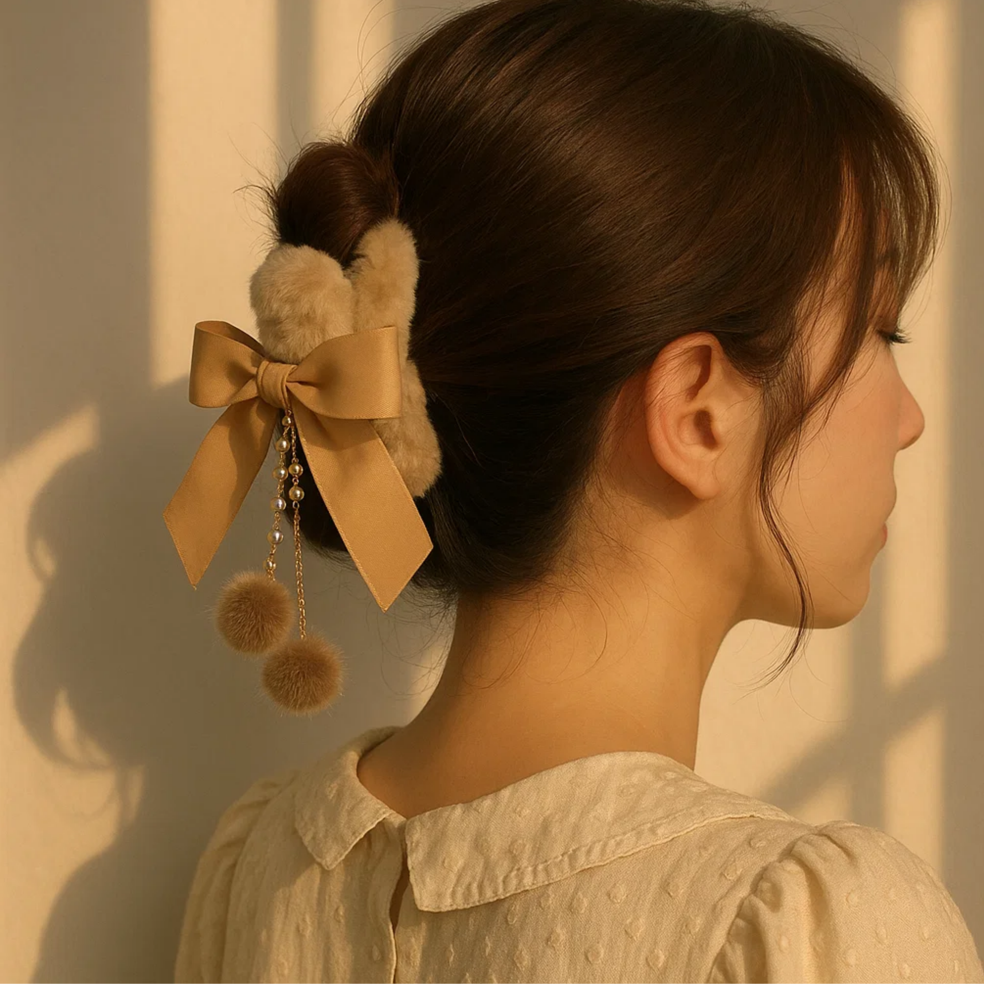 Fur Clawclips with Tassels Brown