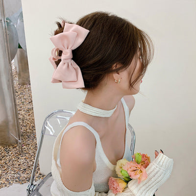 Pink Satin Bow Claw Clip