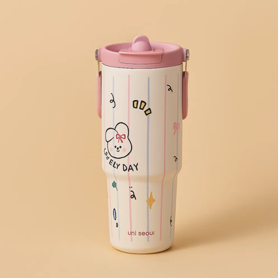 Pink Striped Stainless Steel Tumbler