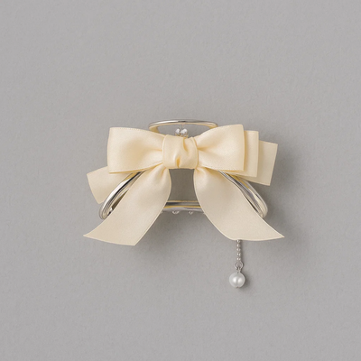 White Ribbon Claw Clip with Butterfly Tassel