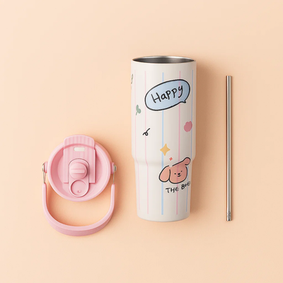 Pink Striped Stainless Steel Tumbler