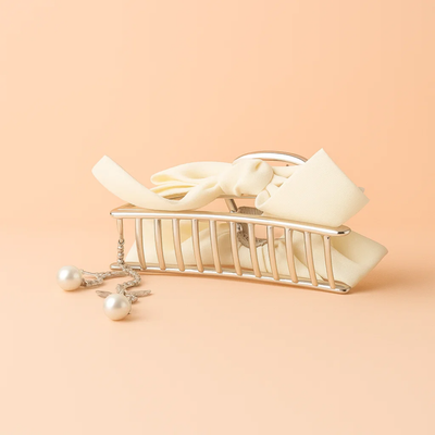 White Ribbon Claw Clip with Butterfly Tassel
