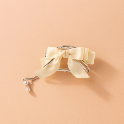 White Ribbon Claw Clip with Butterfly Tassel