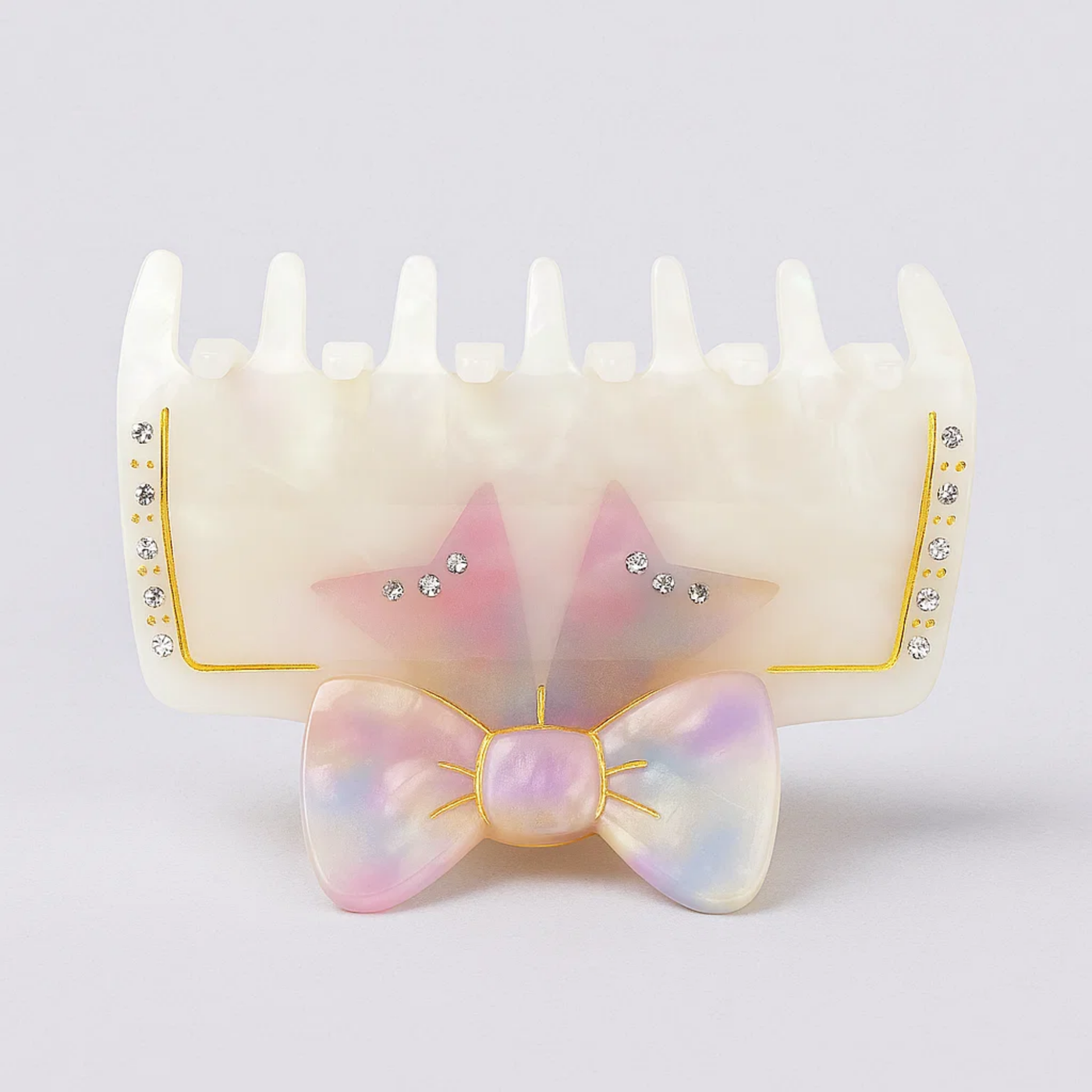 White Marble Effect Claw Clip with Pink Bow