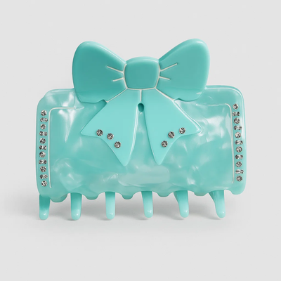 Blue Marble Effect Claw Clip with Blue Bow