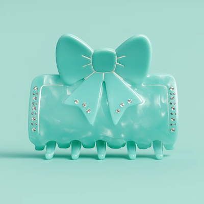 Blue Marble Effect Claw Clip with Blue Bow