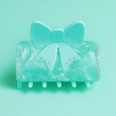 Blue Marble Effect Claw Clip with Blue Bow
