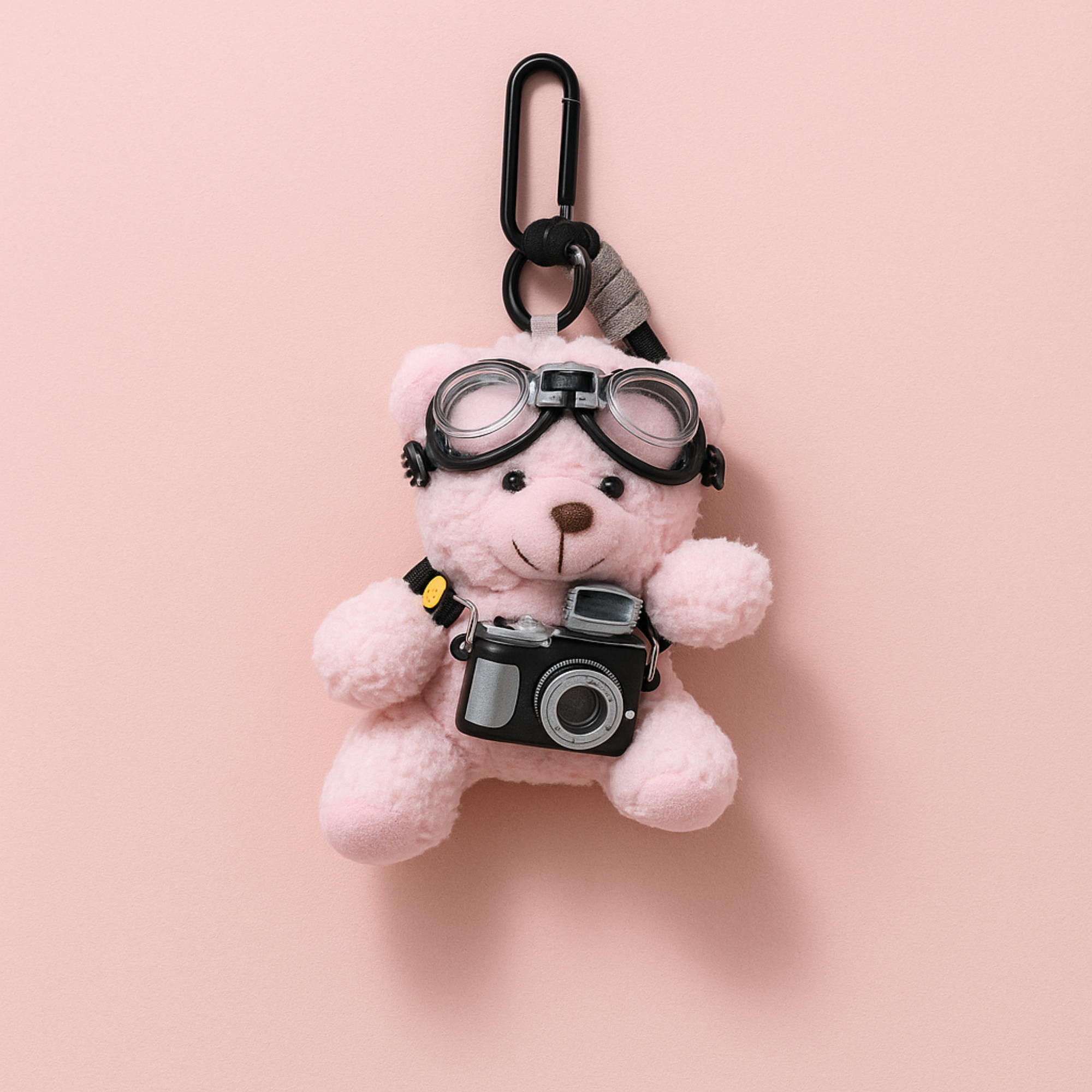 Goggles and Camera Teddy Pink Plushie Keyring