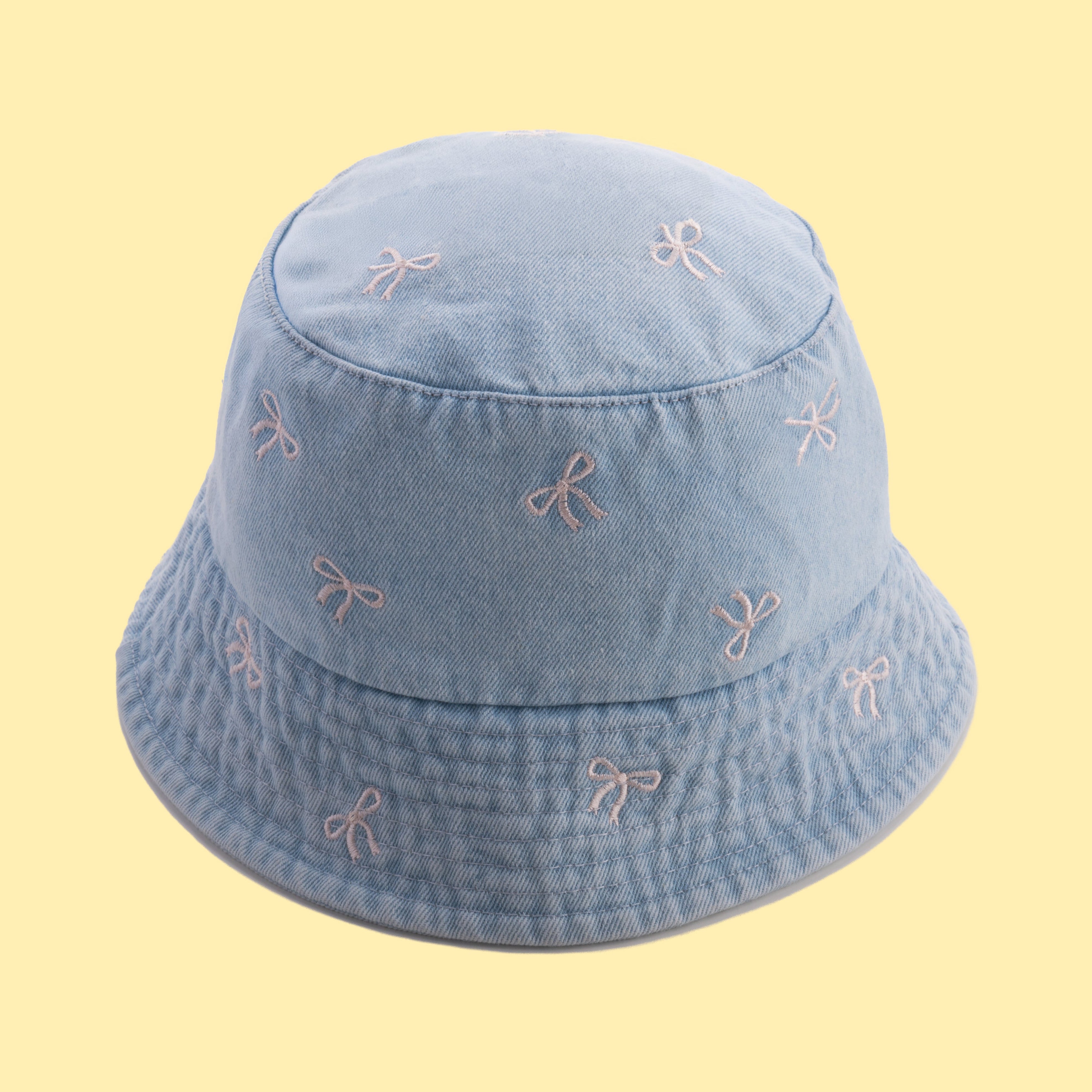 Washed Blue Bucket Hat with Bows