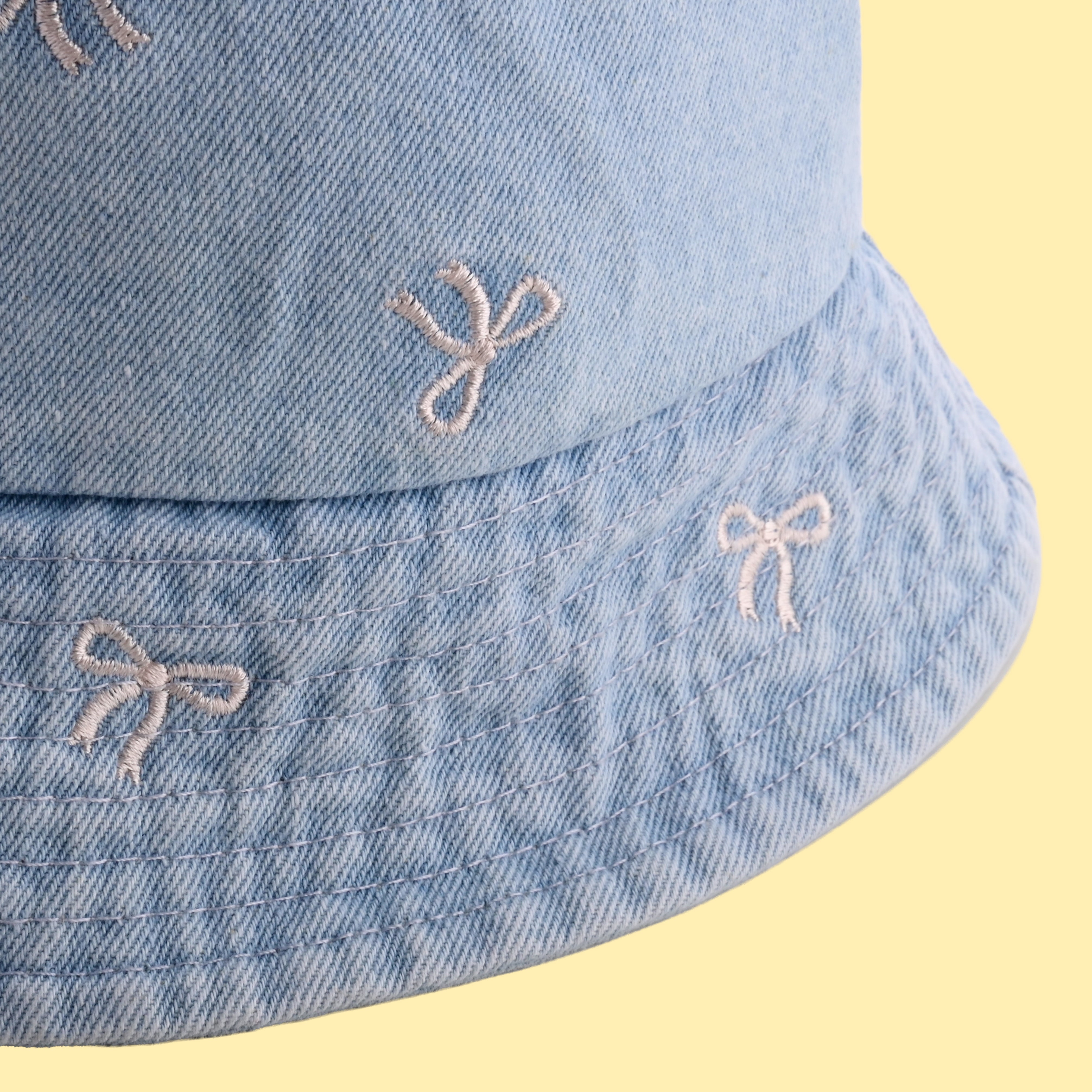 Washed Blue Bucket Hat with Bows
