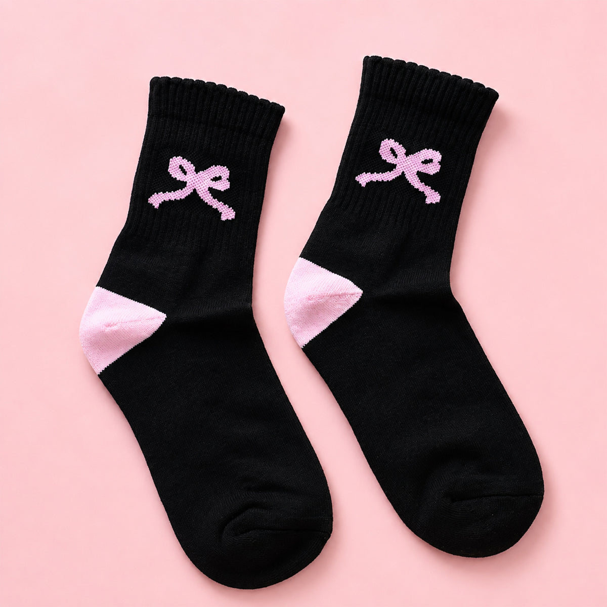 Pink Bow Crew Socks - Black