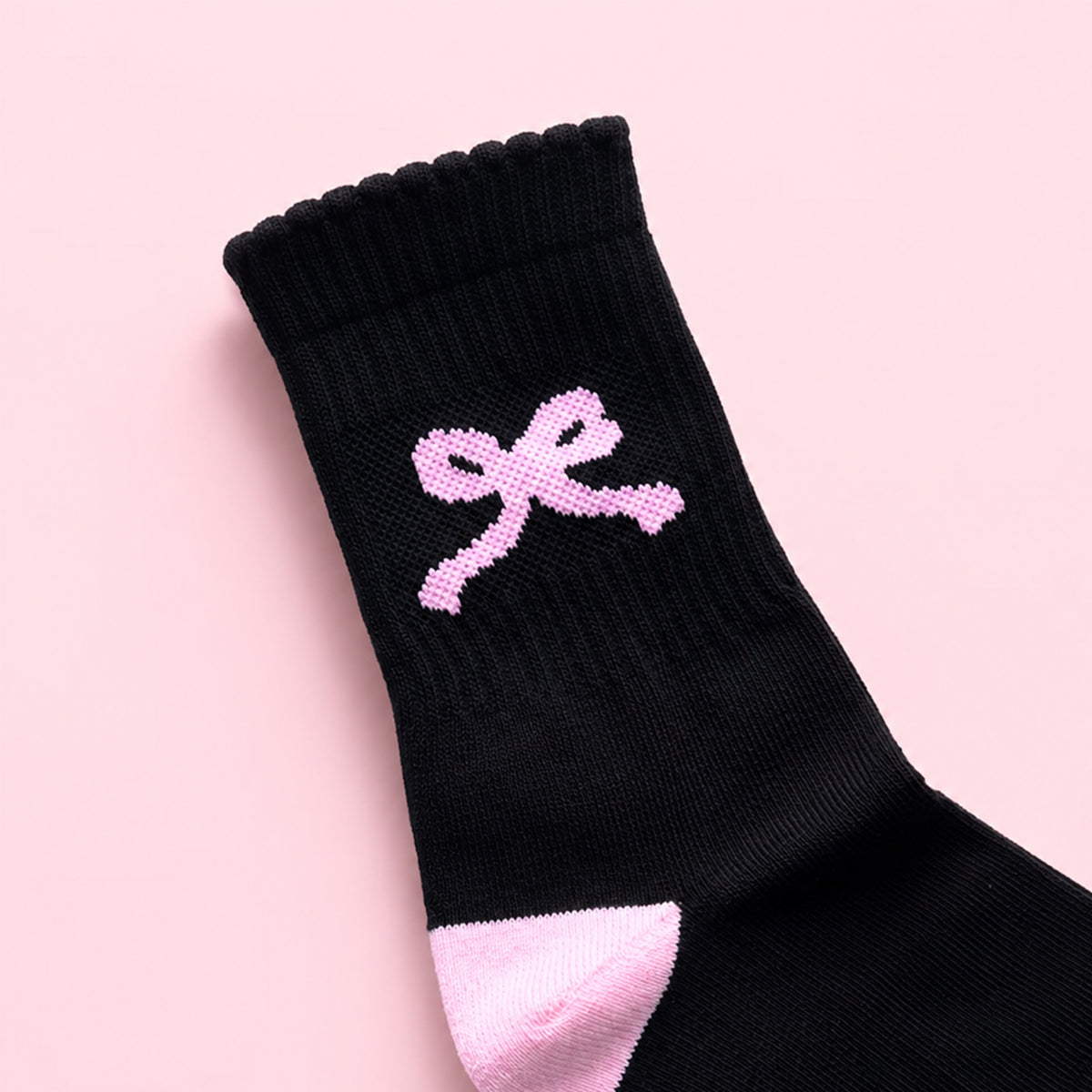 Pink Bow Crew Socks - Black