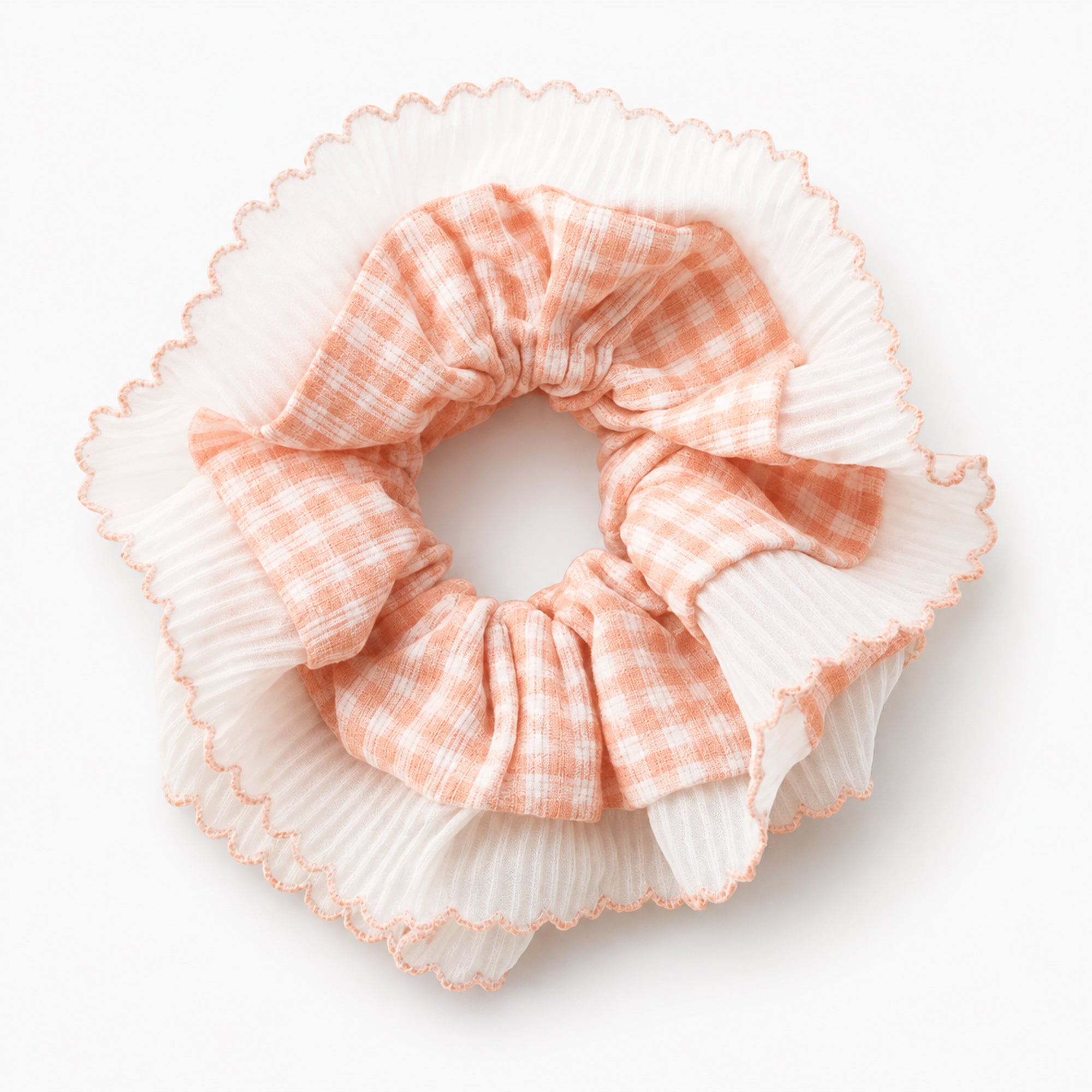 Pink Gingham Frill Scrunchie