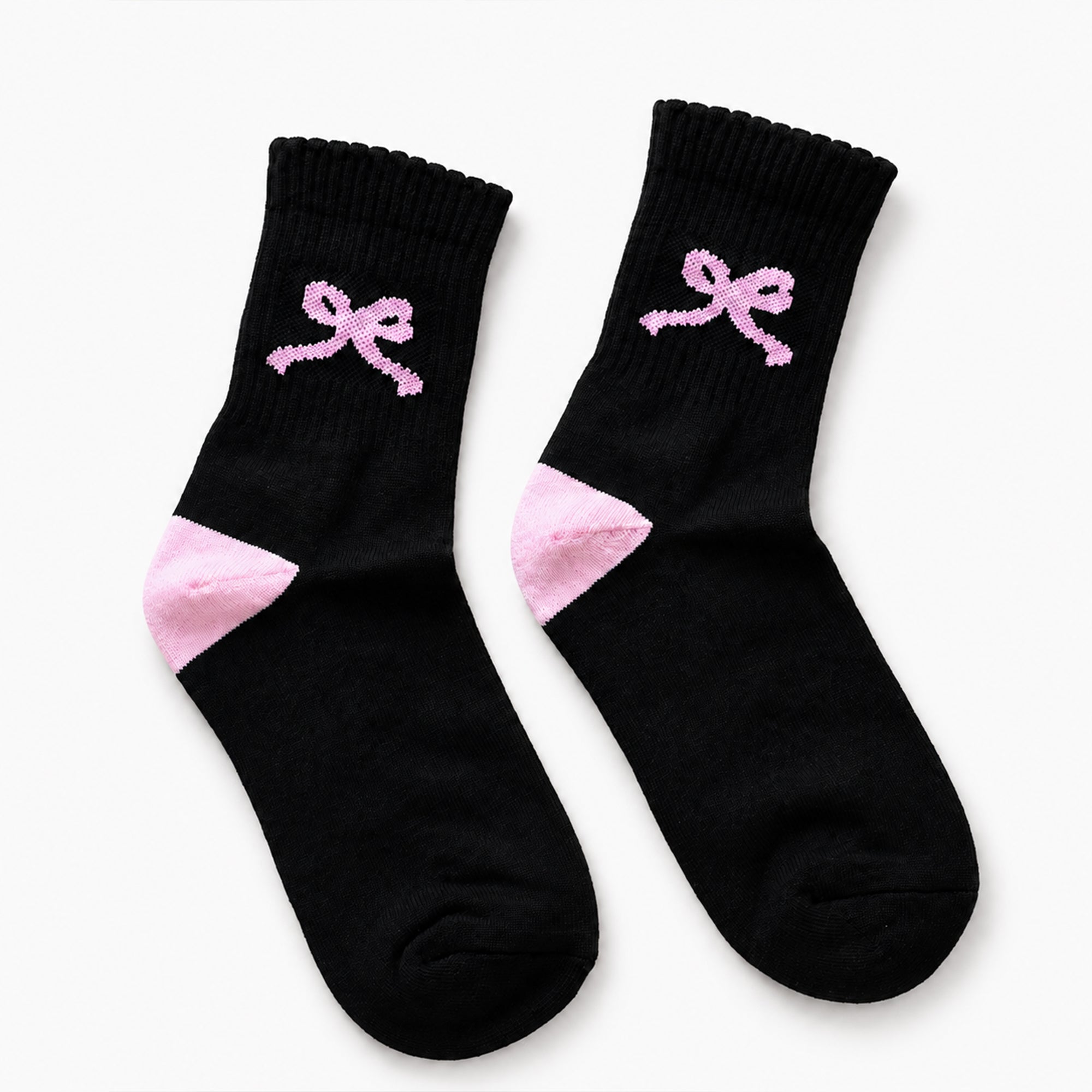 Black Pink Bow Crew Socks