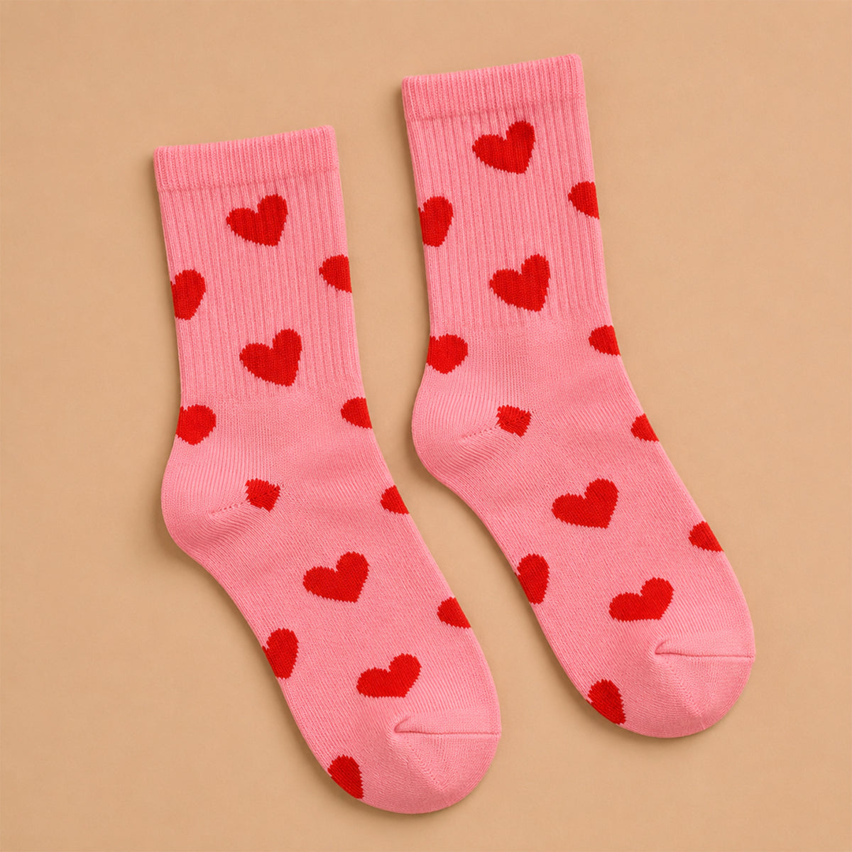 Red Heart Crew Socks - Pink