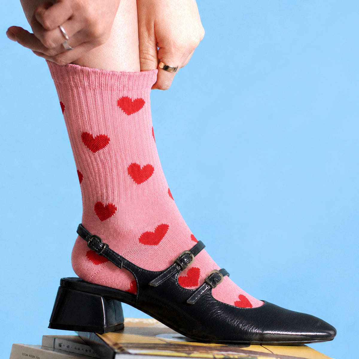 Red Heart Crew Socks - Pink