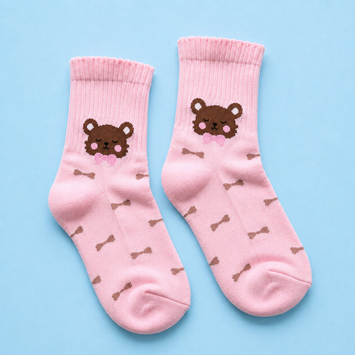 Bow Bear Crew Socks - Yellow