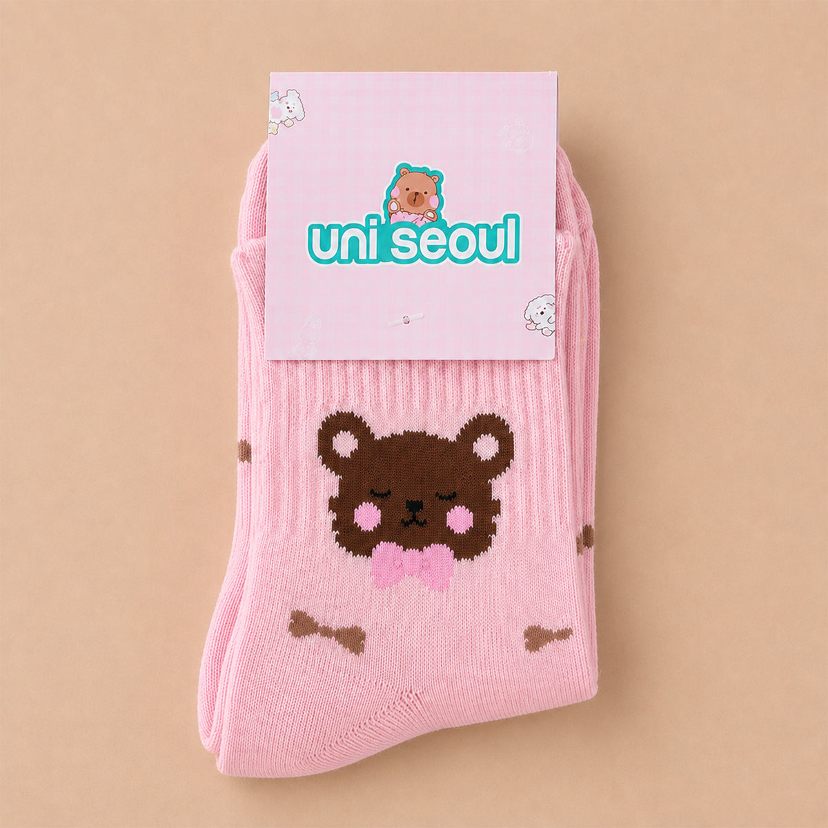 Bow Bear Crew Socks - Yellow