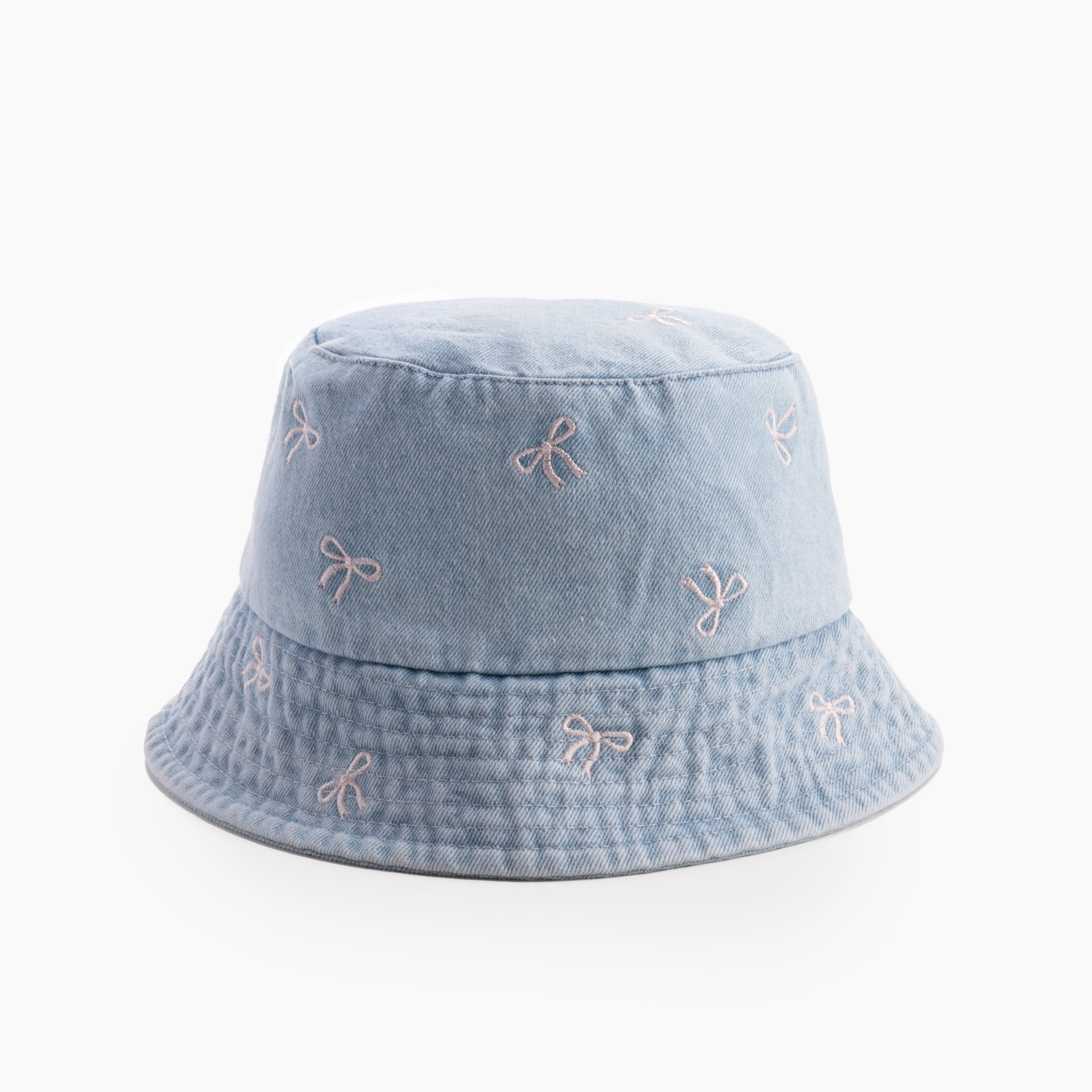 Washed Blue Bucket Hat with Bows