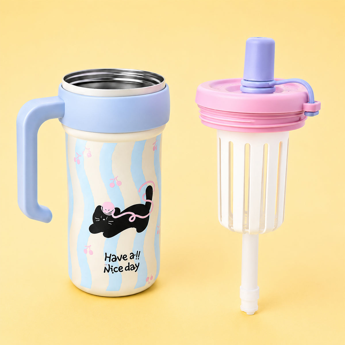 Black Cat Steel Tumbler - Blue