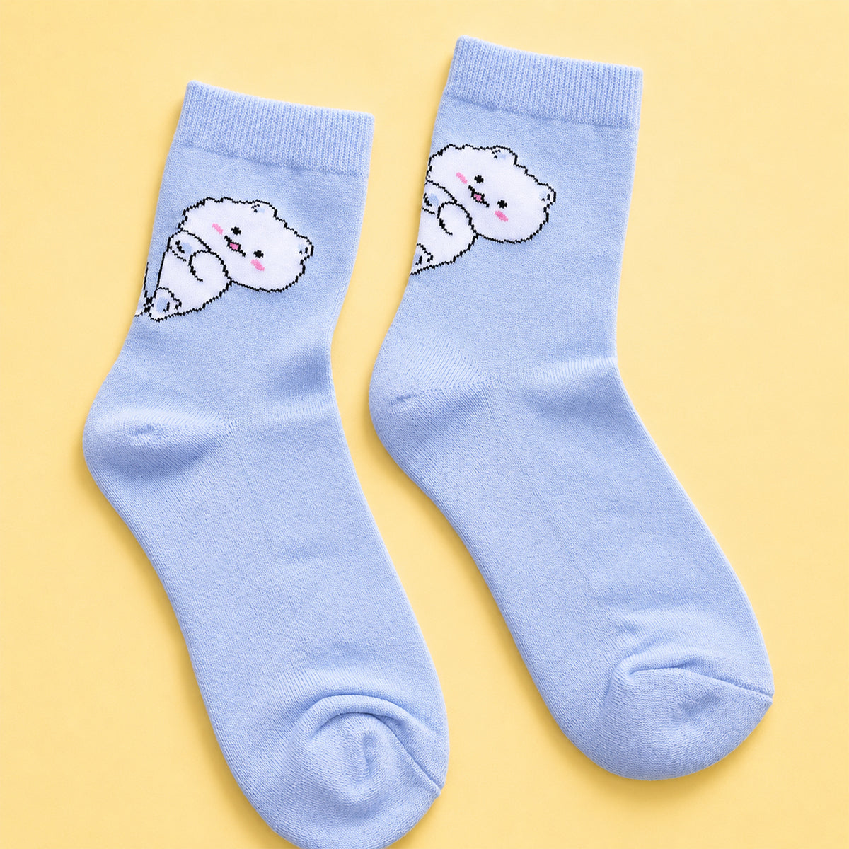 Fluffy Kitten Crew Socks - Blue