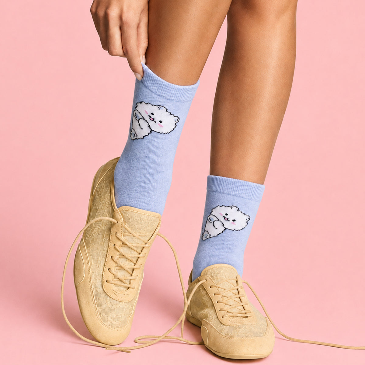 Fluffy Kitten Crew Socks - Blue