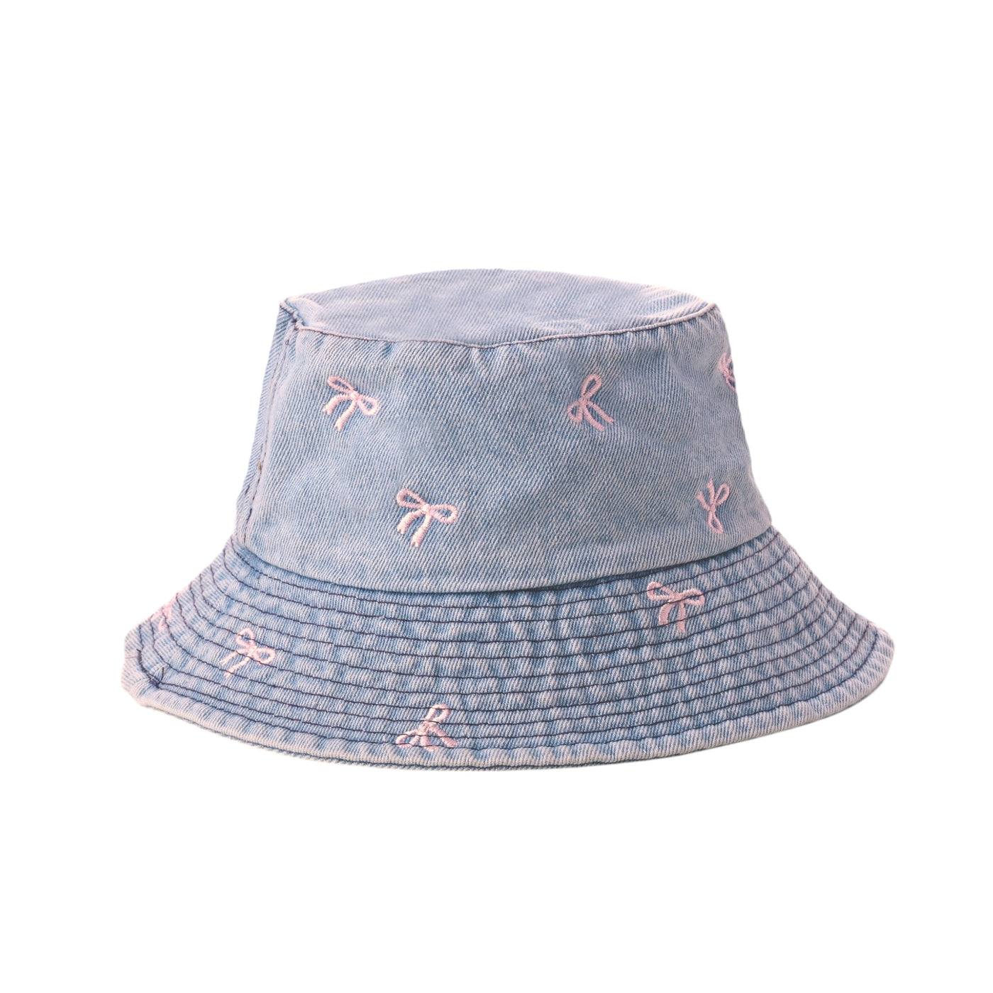 Powder Blue Bow-Embroidered Bucket Hat