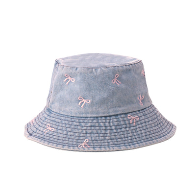 Powder Blue Bow-Embroidered Bucket Hat
