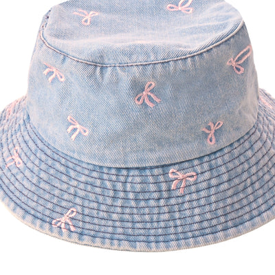 Powder Blue Bow-Embroidered Bucket Hat
