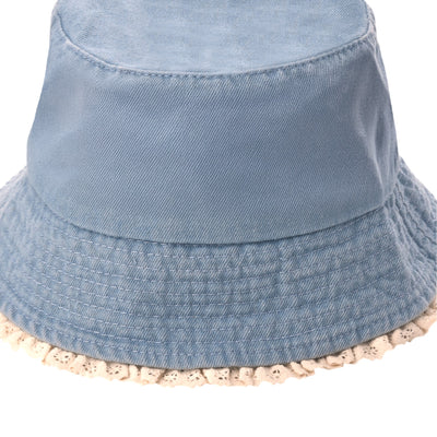 Chic Lace-Trim Denim Bucket Hat
