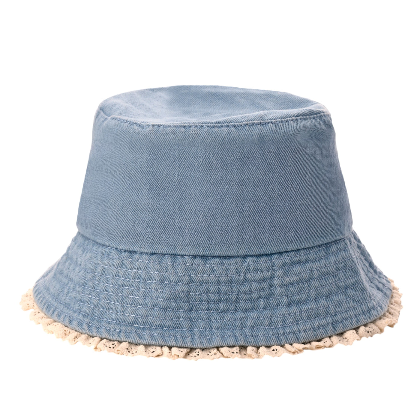 Chic Lace-Trim Denim Bucket Hat
