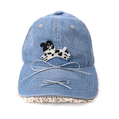 Denim Puppy Lace-trim Baseball Cap