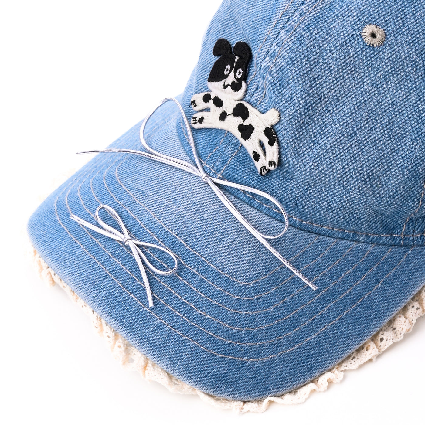 Denim Puppy Lace-trim Baseball Cap
