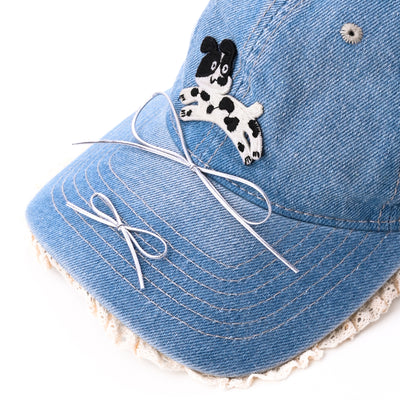Denim Puppy Lace-trim Baseball Cap