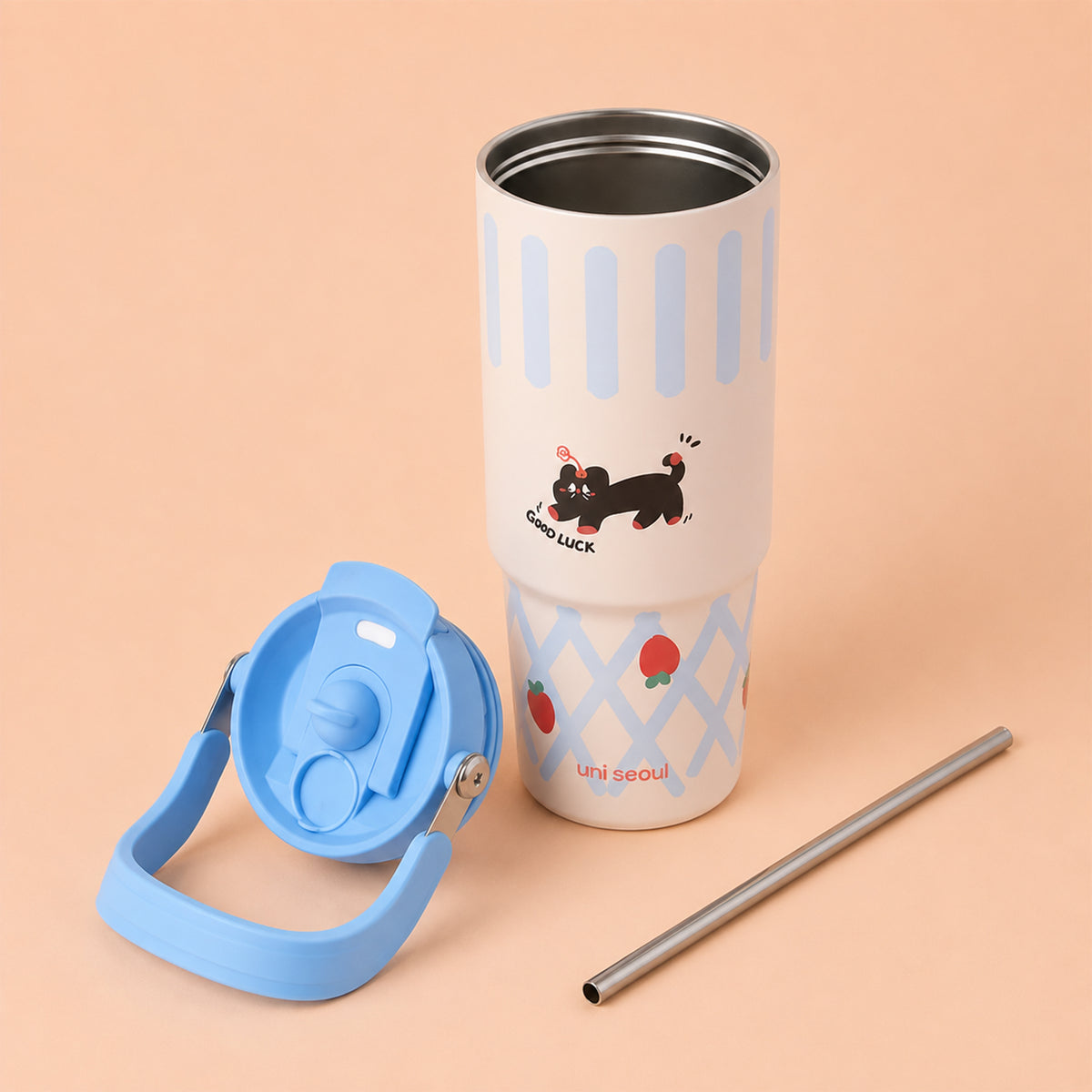 Goodluck Cat Steel Tumbler - Blue