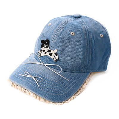 Denim Puppy Lace-trim Baseball Cap