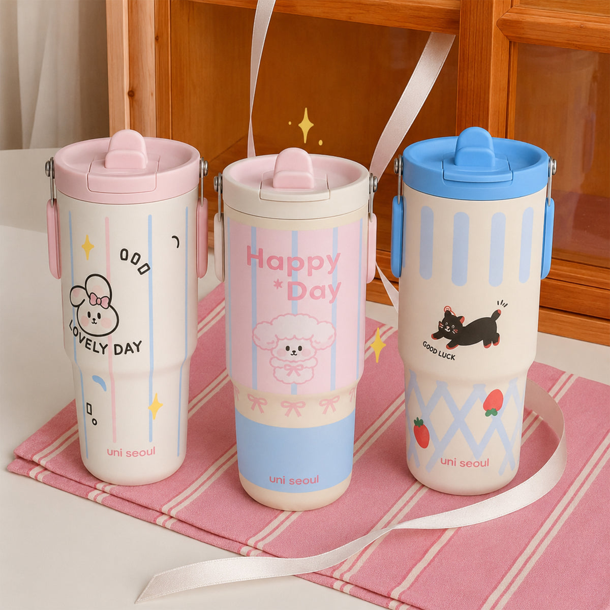 Goodluck Cat Steel Tumbler - Blue