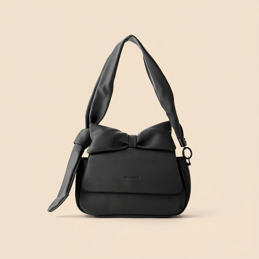 Puffed Bow Top Sling Bag - Black