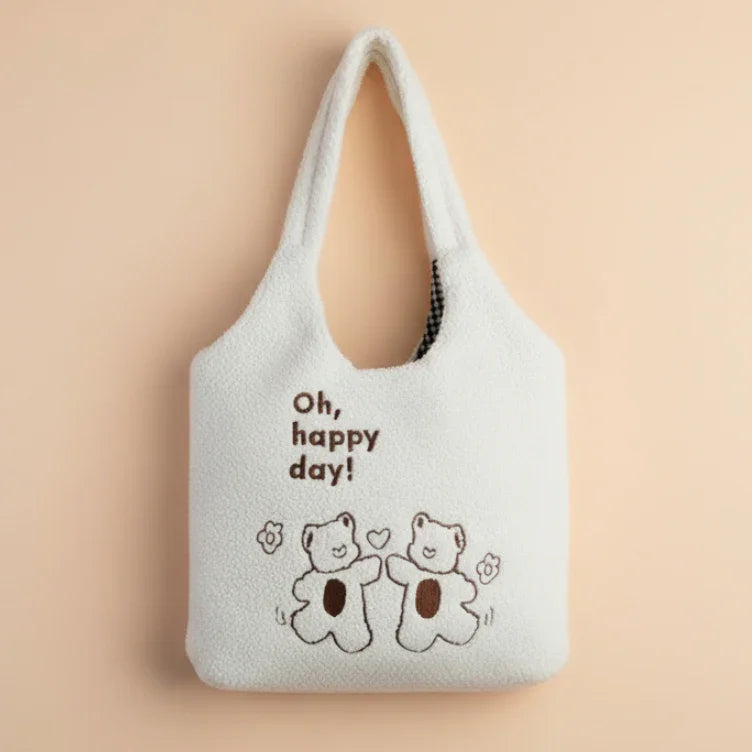 Happy Day White Furry Tote bag