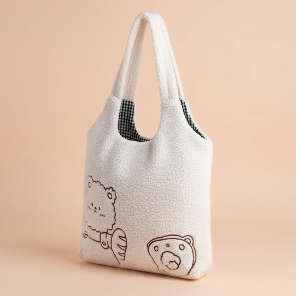Toastie bear White Furry Tote Bag