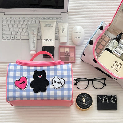 Blue Gingham Makeup Vanity Bag