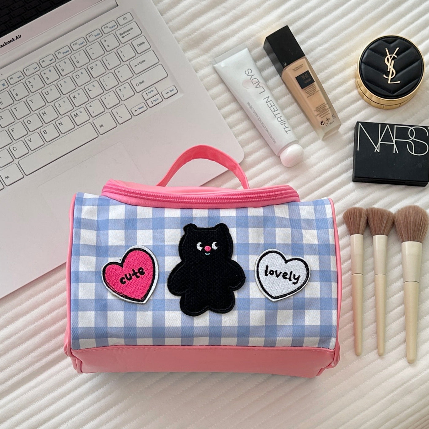 Blue Gingham Makeup Vanity Bag