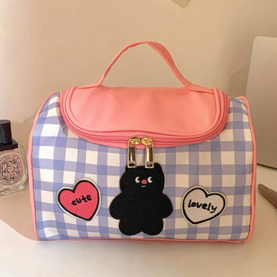 Blue Gingham Makeup Vanity Bag
